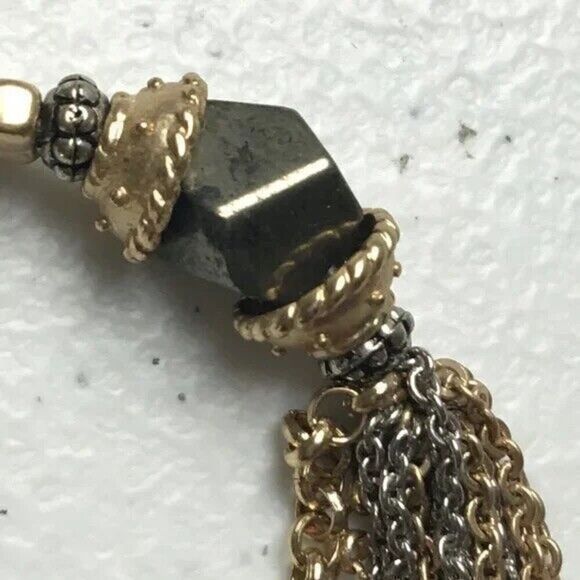 Tassel Necklace Gold Chain Silver Beaded Turquoise Color Stones Lava Beads - Picture 11 of 13